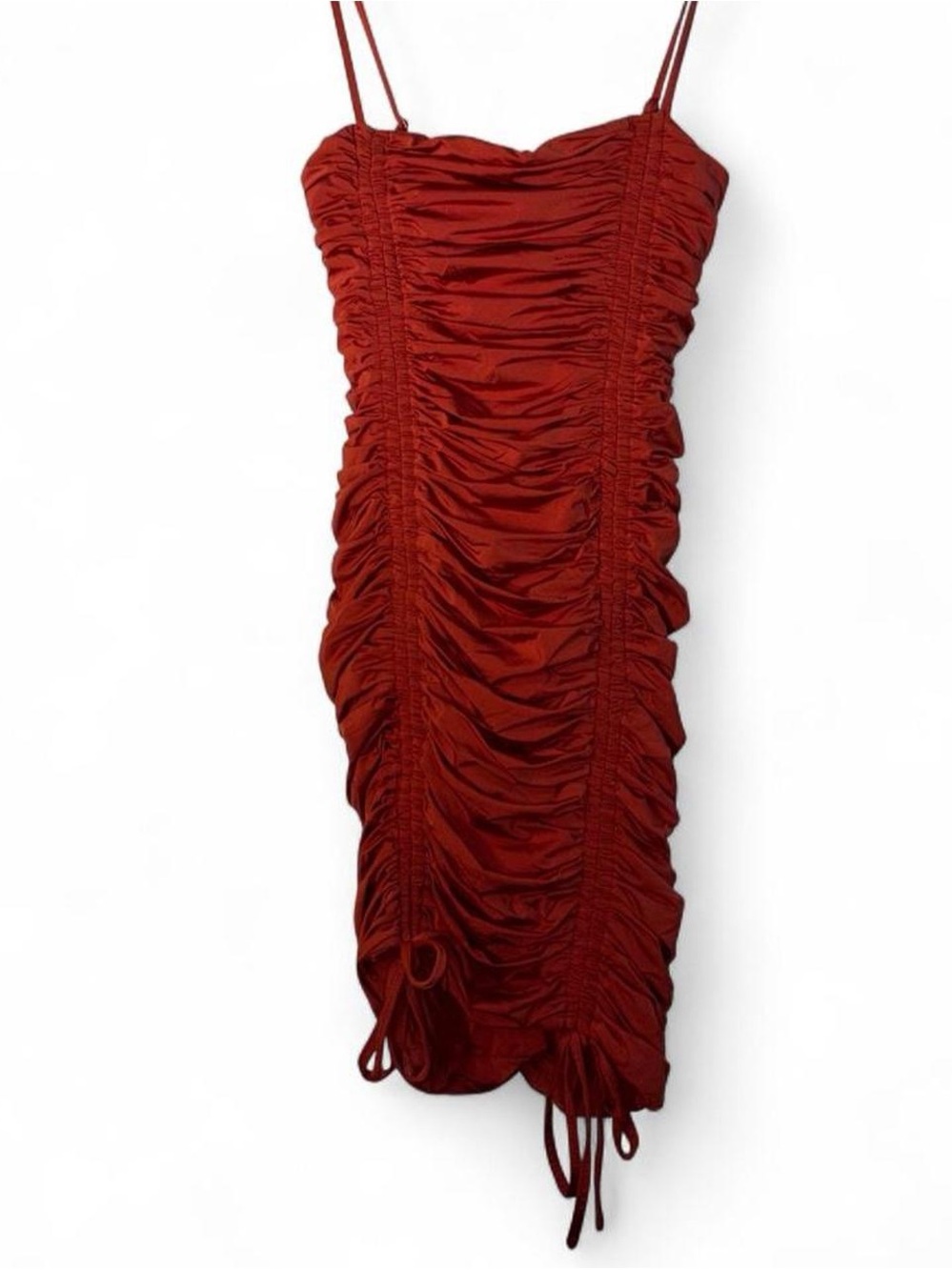 Tiger Mist Rust Ruched Spaghetti Strap Mini Dress - Picture 2 of 8